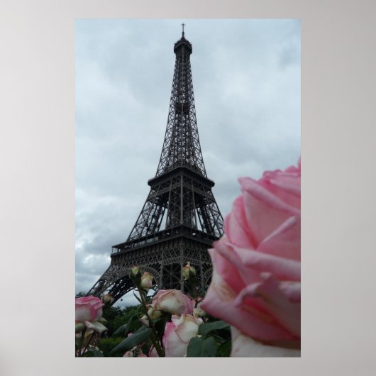 Prachtige Eiffeltoren met roze rozen Parijs Poster (Voorkant)