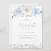 Prachtige Elegant Blauw & Wit Bloemen 90ste Verjaa Kaart (Voorkant)