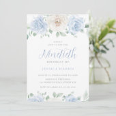 Prachtige Elegant Blauw & Wit Bloemen 90ste Verjaa Kaart (Staand voorkant)