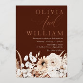 Prachtige Elegant Boho Floral Wedding Roos Gold Folie Uitnodiging (Voorkant)