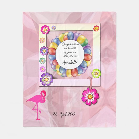 Prachtige Elegant Floral Flamingo Personalize Fleece Deken (Voorkant)