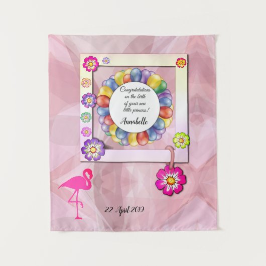 Prachtige Elegant Floral Flamingo Personalize Wandkleed (Voorkant)