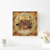 Prachtige Elegant  Gele Roses Gold Ribbon Vierkante Klok (Huis)