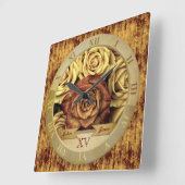 Prachtige Elegant  Gele Roses Gold Ribbon Vierkante Klok (Hoek)