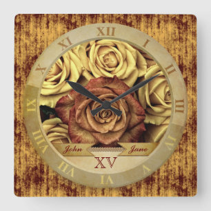 Prachtige Elegant  Gele Roses Gold Ribbon Vierkante Klok