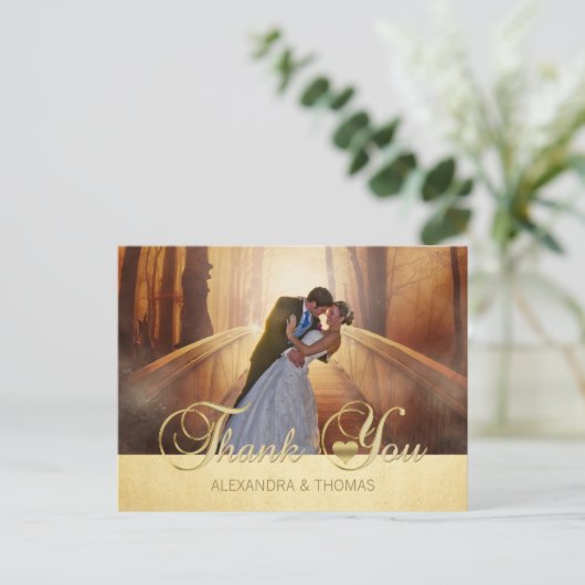 Prachtige Elegant Gouden Hart Dank U Trouwen Briefkaart (Staand voorkant)