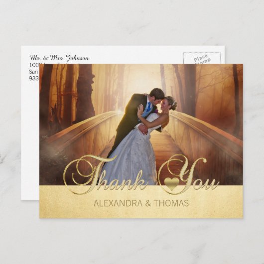 Prachtige Elegant Gouden Hart Dank U Trouwen Briefkaart (Voorkant / Achterkant)