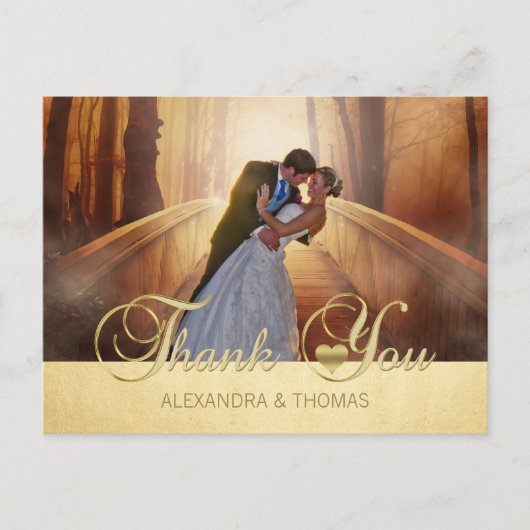 Prachtige Elegant Gouden Hart Dank U Trouwen Briefkaart (Voorkant)
