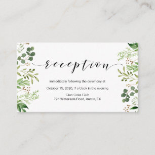 Prachtige Elegant Greenery, Wedding Reception Informatiekaartje
