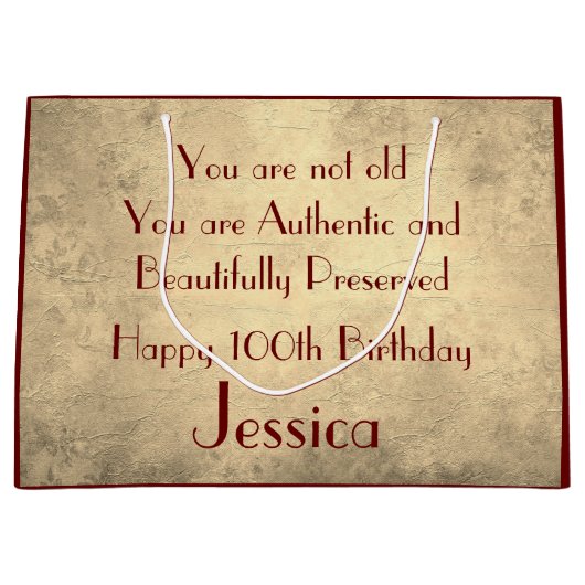 Prachtige elegant op maat 100e verjaardag groot cadeauzakje (Voorkant)