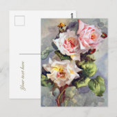 Prachtige Elegant roze rozen Waterverf schilderen Briefkaart (Voorkant / Achterkant)
