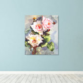 Prachtige Elegant roze rozen Waterverf schilderen Canvas Afdruk (Insitu (Houten vloer))