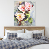 Prachtige Elegant roze rozen Waterverf schilderen Canvas Afdruk (Insitu (Slaapkamer))