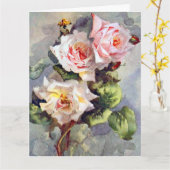 Prachtige Elegant roze rozen Waterverf schilderen Kaart (Gele Bloem)