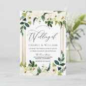 Prachtige Elegant White Floral Gold Wedding Kaart (Staand voorkant)
