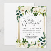 Prachtige Elegant White Floral Gold Wedding Kaart (Voorkant / Achterkant)