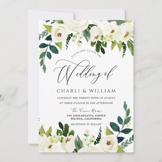 Prachtige Elegant White Floral Wedding Kaart (Voorkant)