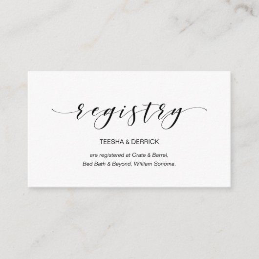 Prachtige elegant, zwart script, huwelijksregister informatiekaartje (Voorkant)