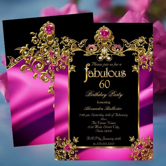 Prachtige Elegante 60ste Verjaardag Fuchsia Gold P Kaart
