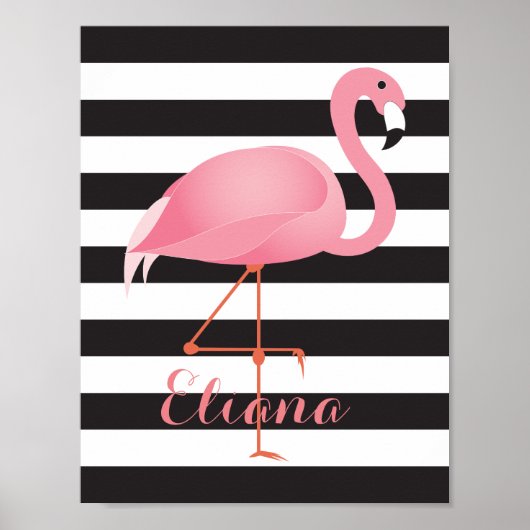 Prachtige, elegante flamingo poster met naam (Voorkant)