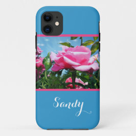 Prachtige, elegante roze roos bloem, met naam Case-Mate iPhone case