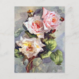 Prachtige Elegante Roze Rozen Waterverfschilderij Briefkaart