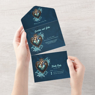 Prachtige elegante steampunk hart. all in one uitnodiging