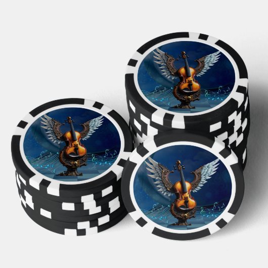 Prachtige elegante viool met vleugels. poker chips (Opstapeling)