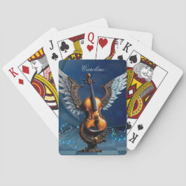Prachtige elegante viool met vleugels. pokerkaarten