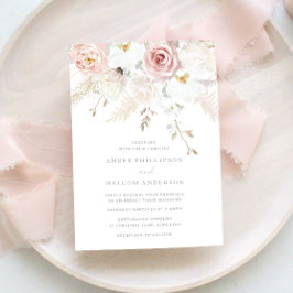 Prachtige elegantie: Blush & White Floral bruiloft Kaart