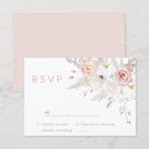 Prachtige elegantie: Blush & White Floral bruiloft RSVP Kaartje