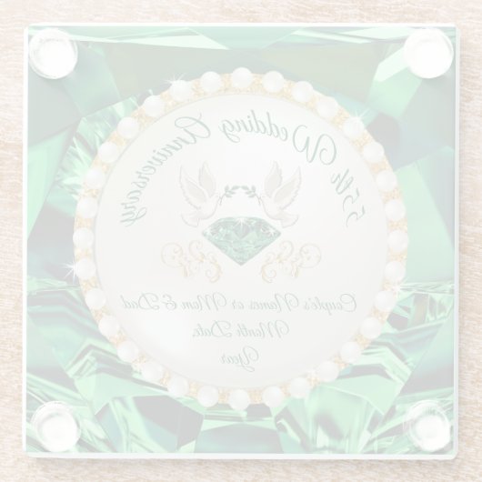 Prachtige Emerald 55e bruiloft Jubileum geschenken Glazen Onderzetter (Achterkant)