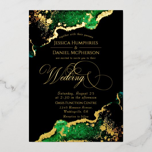 Prachtige Emerald Brons Bruiloft Goud Folie Uitnodiging (Voorkant)