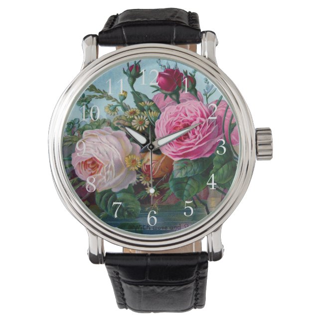 Prachtige en elegante  Rozen afdrukken Horloge (Voorkant)