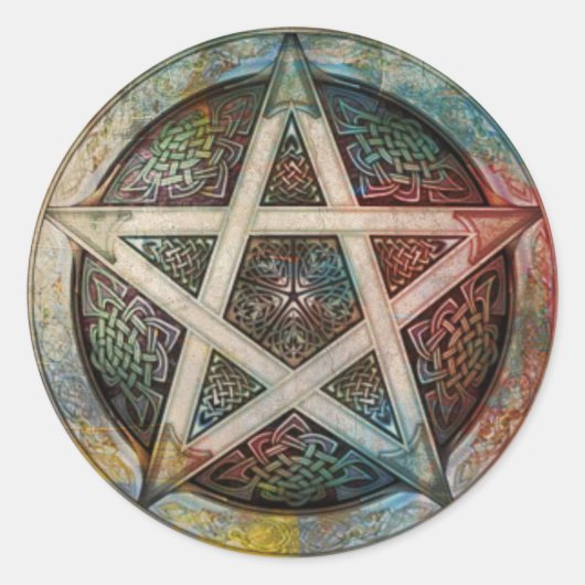 Prachtige en kleurrijke pagan Pentacle Ronde Sticker (Voorkant)