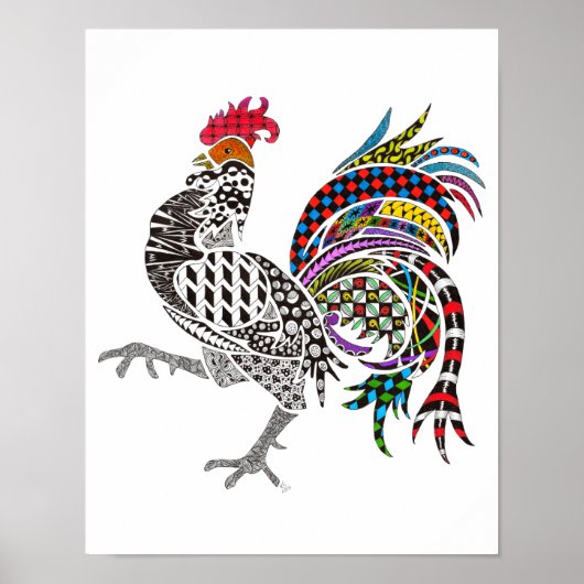 Prachtige en kleurrijke Rooster Poster 11 x 14 inc (Voorkant)