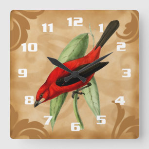 Prachtige en unieke stijl rode vogel vierkante klok