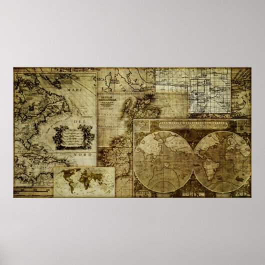Prachtige en unieke vintage oude wereld kaarten poster (Voorkant)