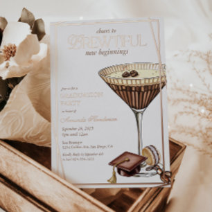 Prachtige Espresso Martini Afstudeercadeau Folie Uitnodiging