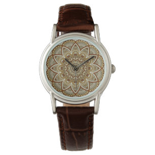 Prachtige exotische Boho Chic Mandala in Earth Ton Horloge