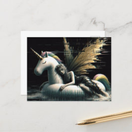 Prachtige Fairy in slaap op eenhoorn zwembad float Briefkaart