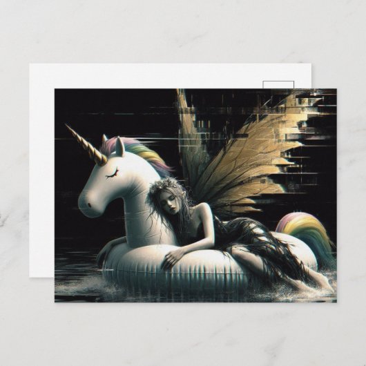 Prachtige Fairy in slaap op eenhoorn zwembad float Briefkaart (Voorkant / Achterkant)