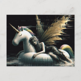 Prachtige Fairy in slaap op eenhoorn zwembad float Briefkaart