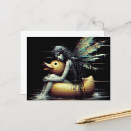 Prachtige Fairy in slaap op rubber eend float glit Briefkaart