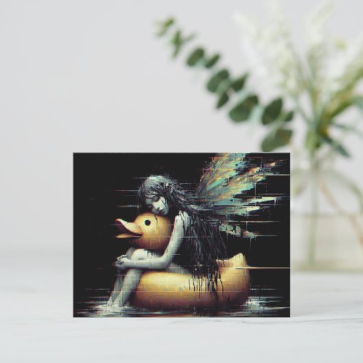 Prachtige Fairy in slaap op rubber eend float glit Briefkaart (Staand voorkant)
