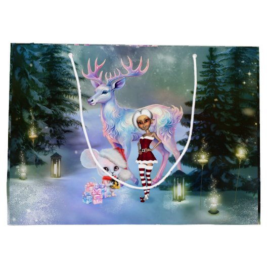 Prachtige fantasie rendieren groot cadeauzakje (Achterkant)