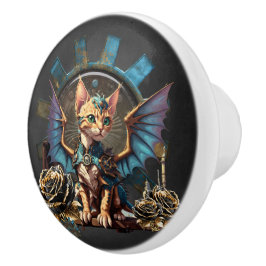 Prachtige fantasie steampunk kat. keramische knop