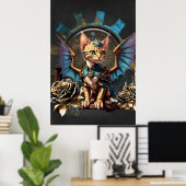 Prachtige fantasie steampunk kat. poster (Thuiskantoor)