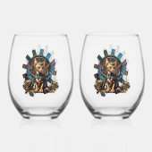 Prachtige fantasie steampunk kat. wijnglas zonder voet (Voorkant)