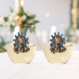 Prachtige fantasie steampunk kat. wijnglas zonder voet